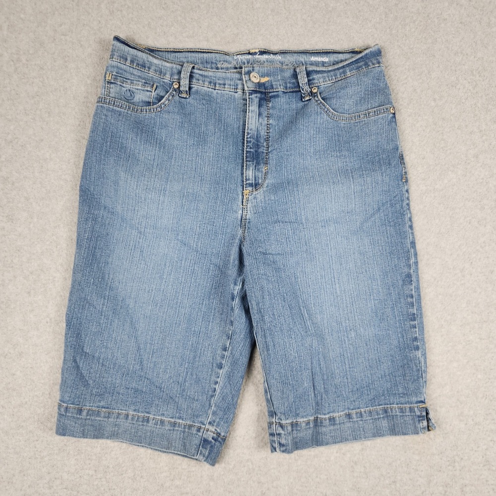 Gloria Vanderbilt Shorts Womens 10 Blue Amanda High Rise Slimming Embroidered